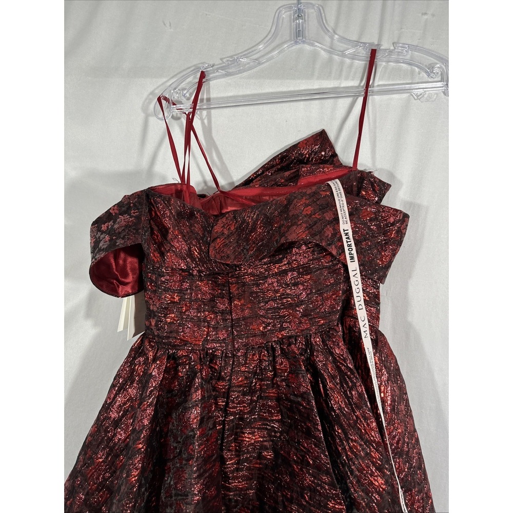 NWT Mac Duggal [ 8 ] 68622 Brocade Off The Shoulder Mini Dress in Ruby Red J1732 - Picture 9 of 12